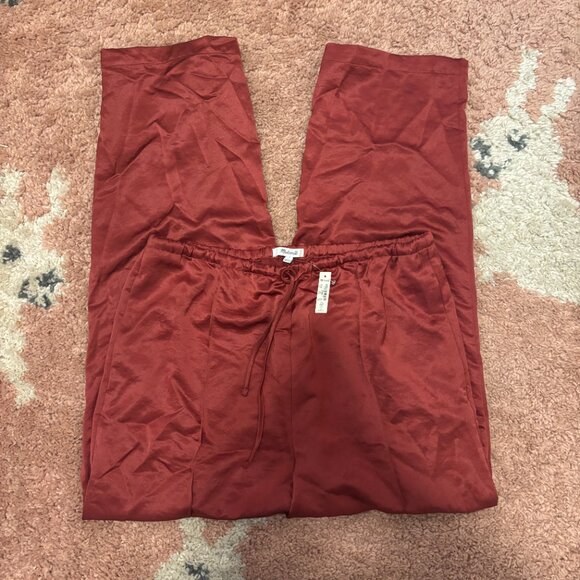 Madewell Pintucked Slim Pull-On Pants in Satin Women’s L Claret Color NWT $98 - Picture 4 of 11